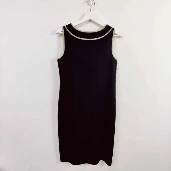 Misook luxury knit black sheath dress with gold neckline accents size small - Picture 7 of 12
